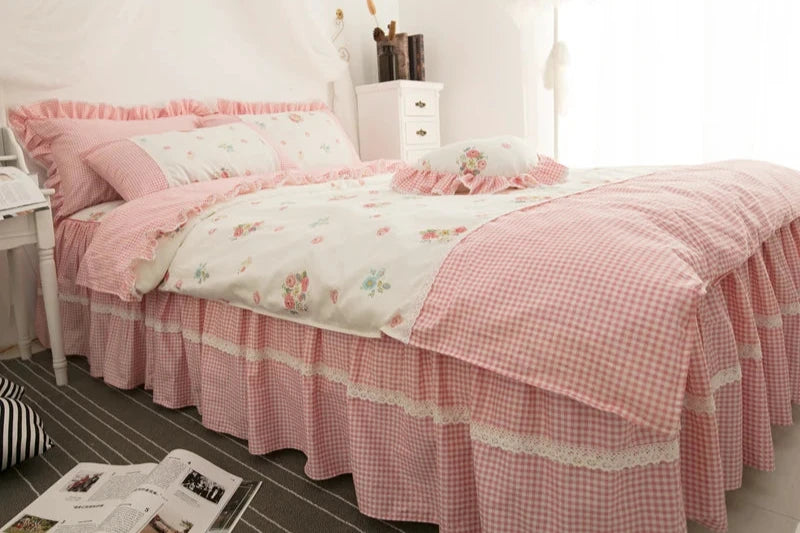 THL1102 Juego de cama floral de rosas 100 % algodón, colección para dormitorio de niña