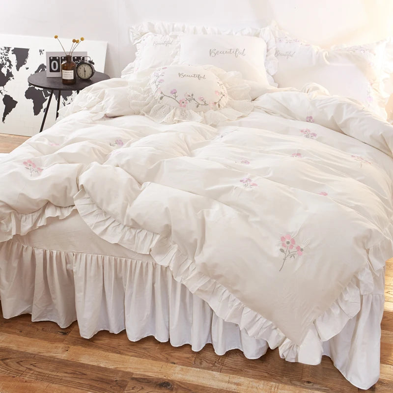 THL1119 Korean Style 100% Cotton Bedding Set Bed Sheet and Duvet Cover Set