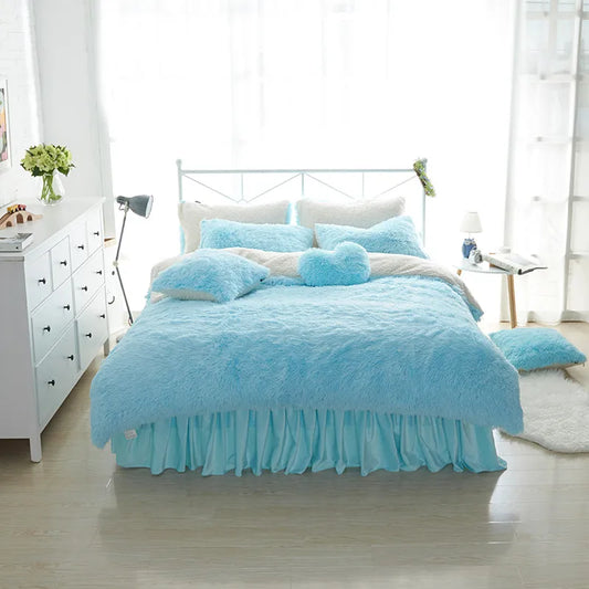 THL1089 Princess Aesthetic Fleece Bedding Set Cozy Duvet Cover for Ultimate Comfort