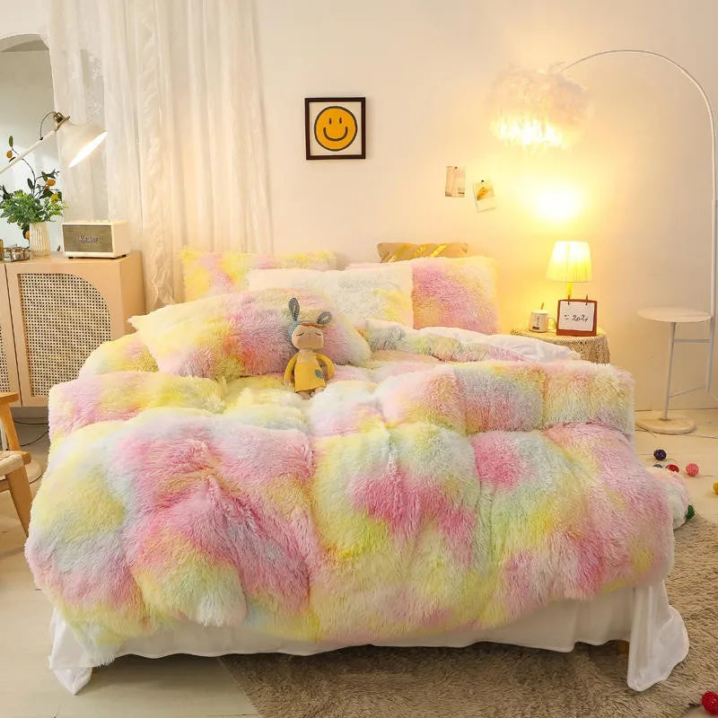 THL1033 Gradient Color Cozy Plush Shaggy Duvet Cover Bedding Sets