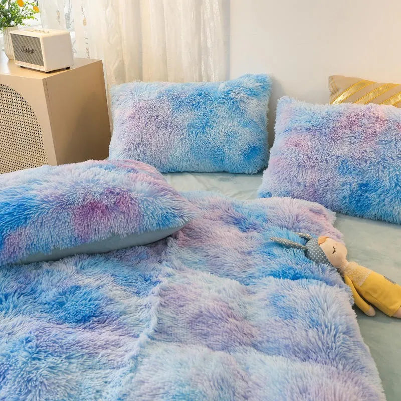 THL1033 Gradient Color Cozy Plush Shaggy Duvet Cover Bedding Sets