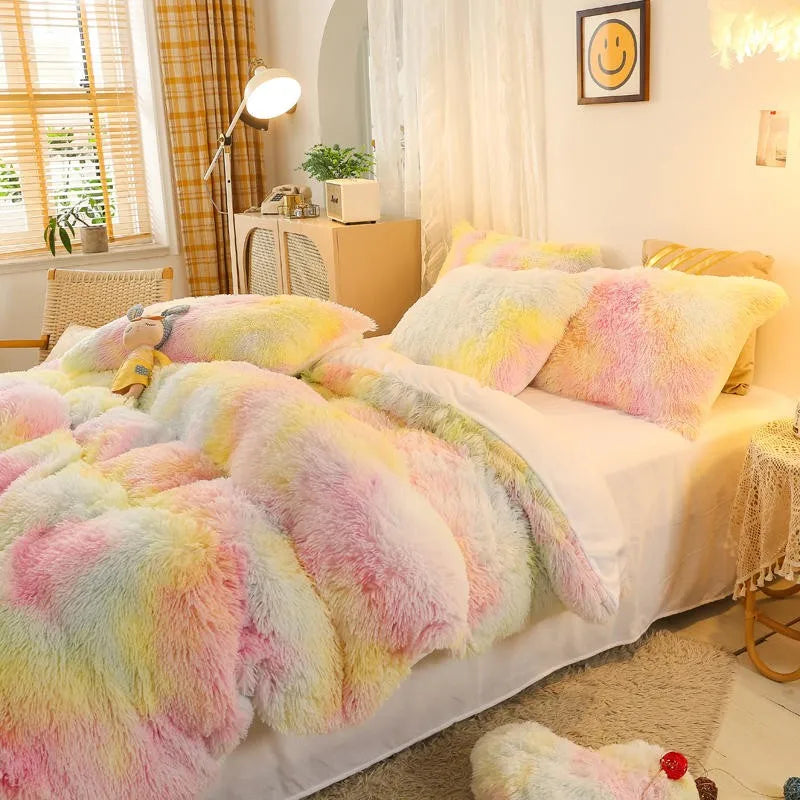 THL1033 Gradient Color Cozy Plush Shaggy Duvet Cover Bedding Sets