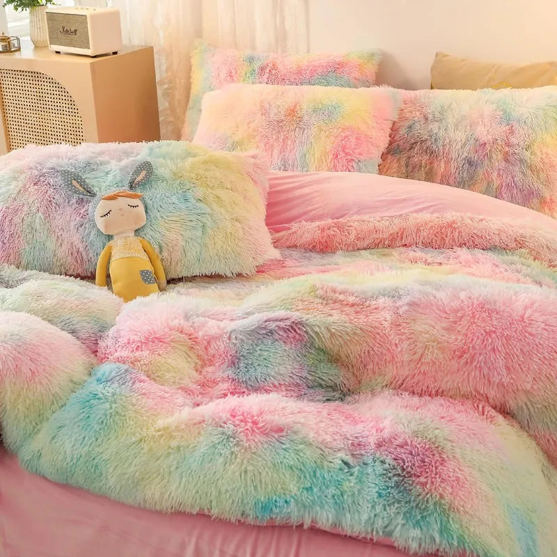 THL1033 Gradient Color Cozy Plush Shaggy Duvet Cover Bedding Sets