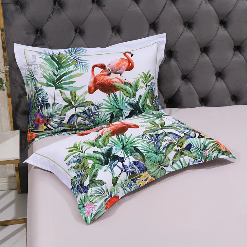 THL1068 Luxury Egyptian Cotton Bed Sheet with Elegant Birds and Flowers Leaf Design