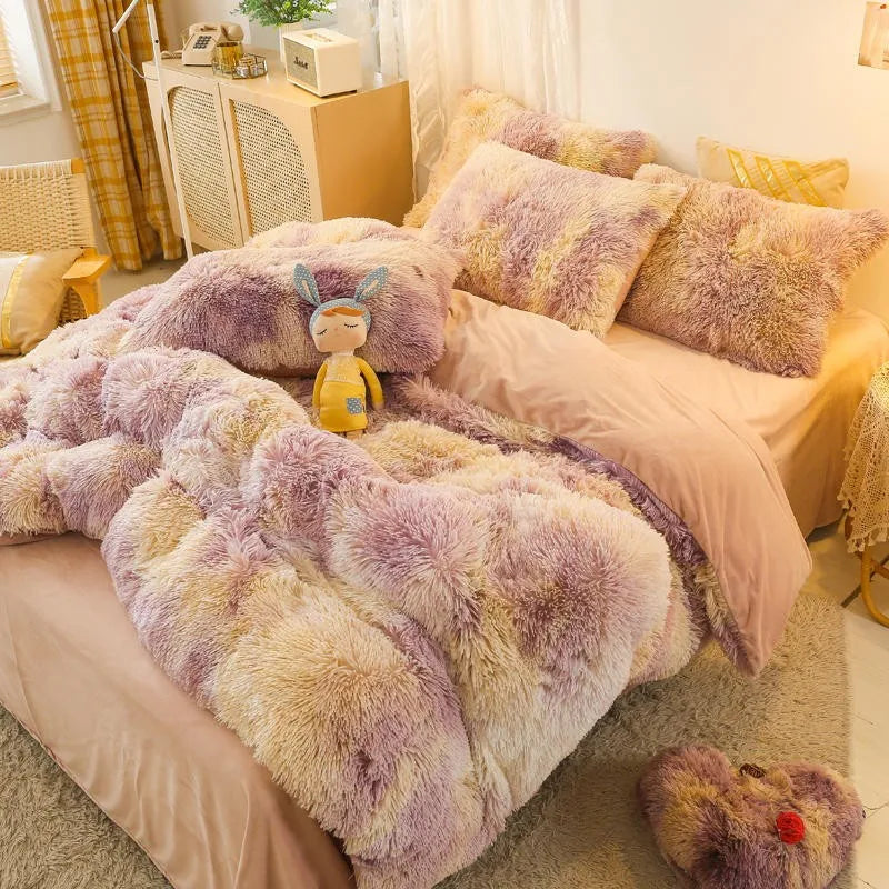 THL1033 Gradient Color Cozy Plush Shaggy Duvet Cover Bedding Sets