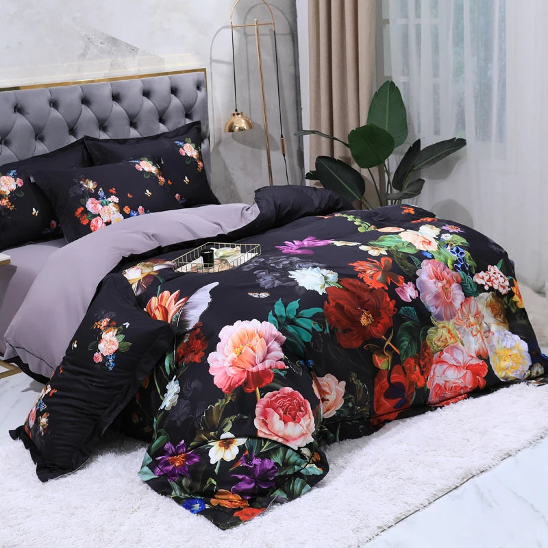 THL1068 Luxury Egyptian Cotton Bed Sheet with Elegant Birds and Flowers Leaf Design