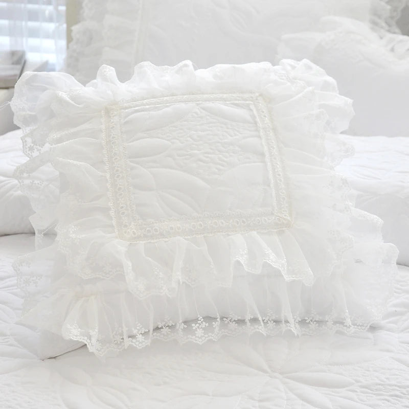 THL1039 Luxurious 100% Cotton Thick Quilted Lace Bedding Set Elegant Wedding & Royal Hotel Home Decor