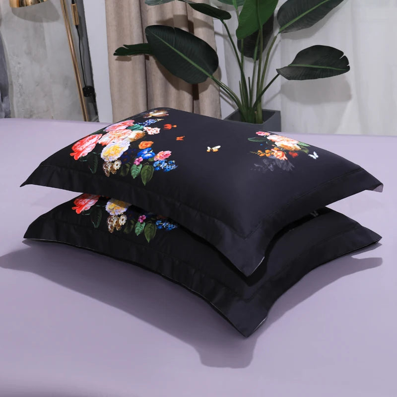 THL1068 Luxury Egyptian Cotton Bed Sheet with Elegant Birds and Flowers Leaf Design