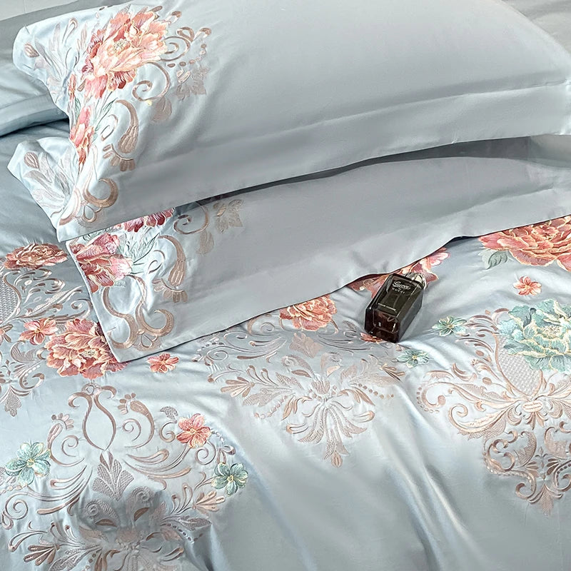 THL1174 Pastel 100% Cotton Embroidered 400TC Soft & Elegant Luxury Bedding Set