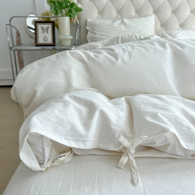 THL1087 Luxurious Organic Cotton Duvet Set Soft Natural White Bedding for Cozy Comfort