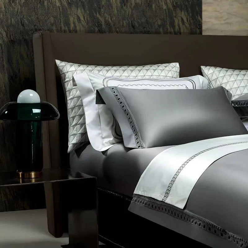 THL1083 Luxury High-End Egyptian Cotton Bedding Set Silky Soft Solid Color Bed Sheets & Cover