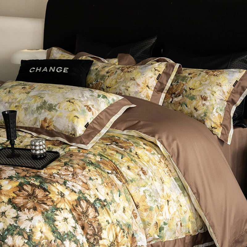 THL1168 Vintage 1000TC Egyptian Cotton Silky Soft Luxury Floral Bedding Set