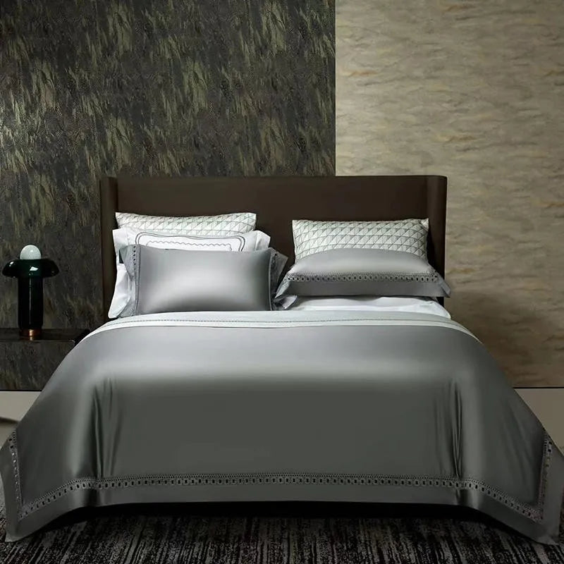 THL1083 Luxury High-End Egyptian Cotton Bedding Set Silky Soft Solid Color Bed Sheets & Cover