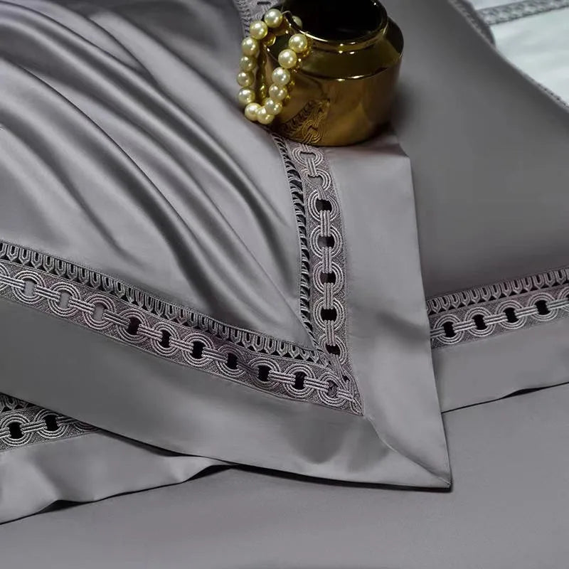 THL1083 Luxury High-End Egyptian Cotton Bedding Set Silky Soft Solid Color Bed Sheets & Cover