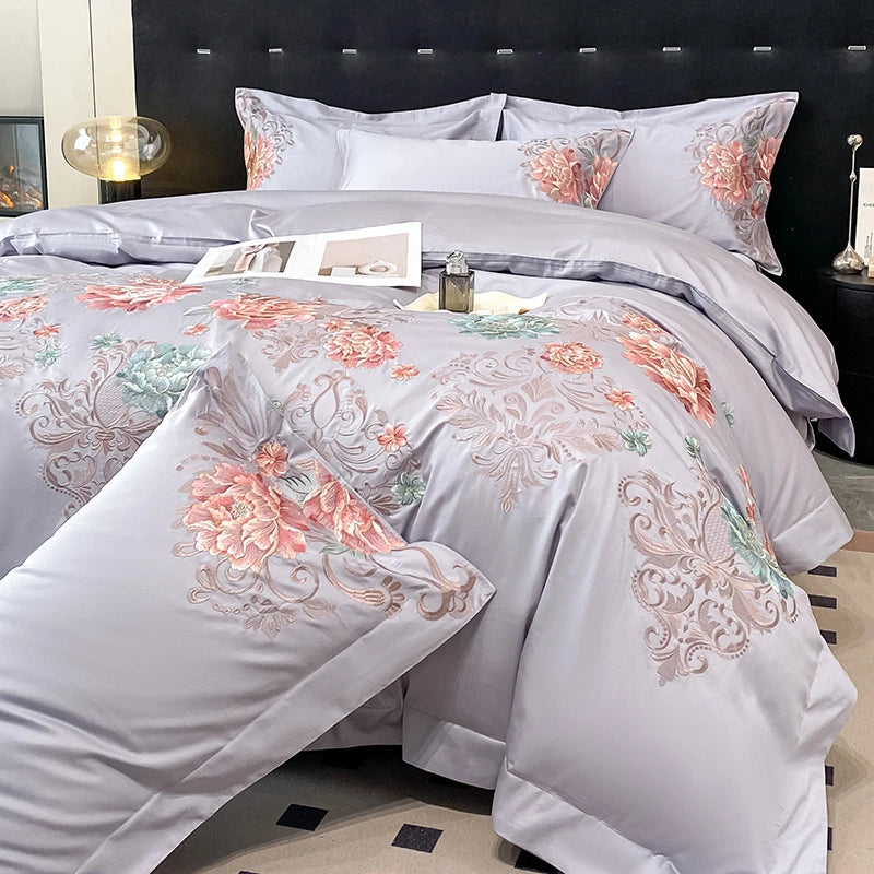 THL1174 Pastel 100% Cotton Embroidered 400TC Soft & Elegant Luxury Bedding Set