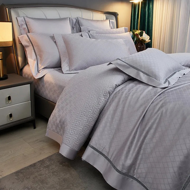 THL1057 Egyptian Cotton Soft Silky Jacquard Wave Bedding Boho Textured Elegance for Ultimate Comfort