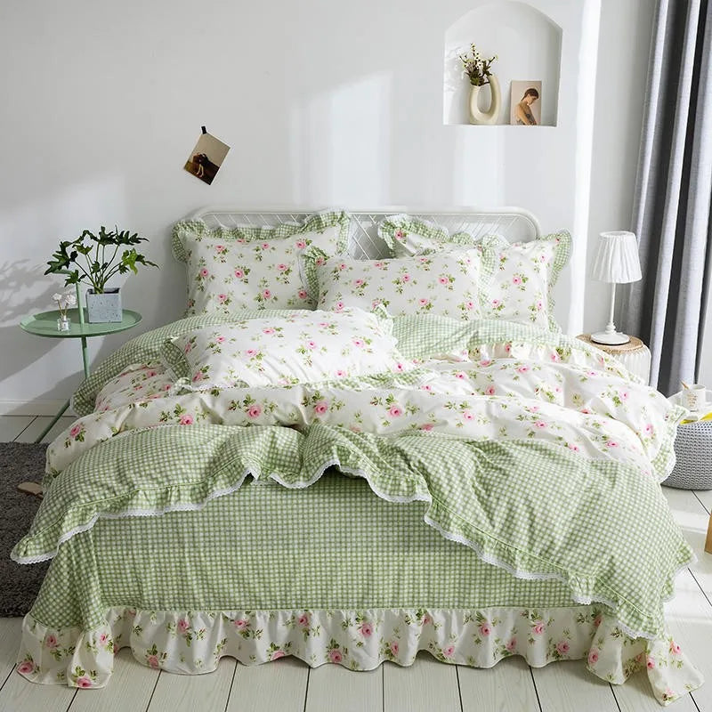 THL1116 Juego de cama de patchwork estilo campestre francés, elegante, suave y acogedor, 100 % algodón, con estampado floral primaveral