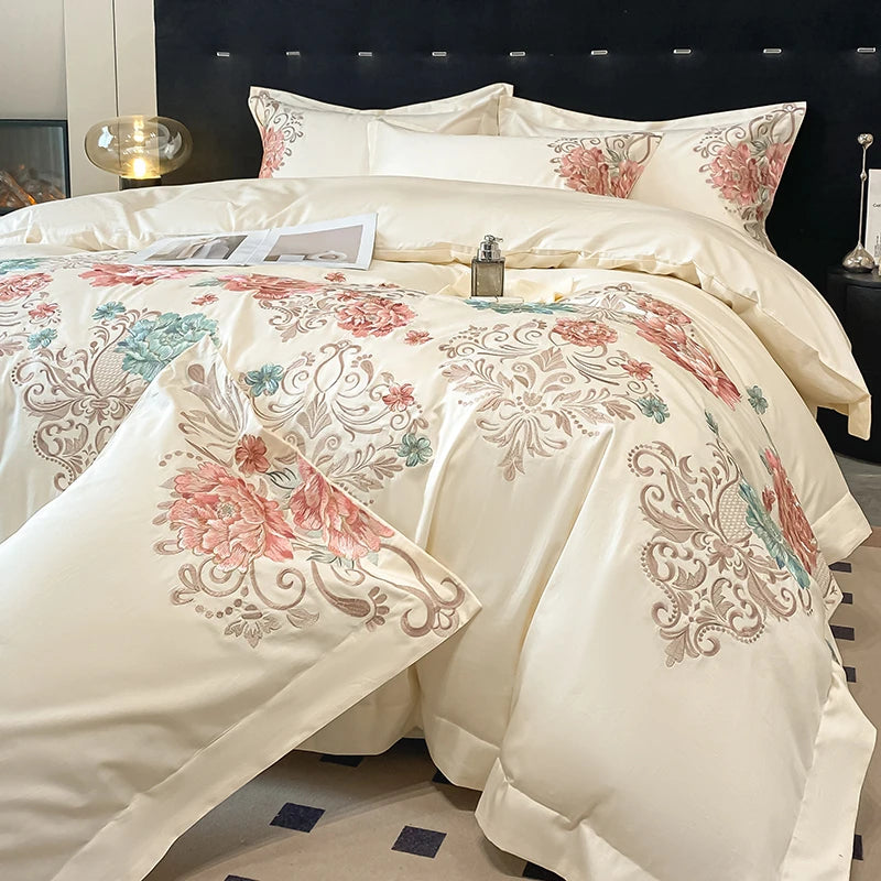 THL1174 Pastel 100% Cotton Embroidered 400TC Soft & Elegant Luxury Bedding Set