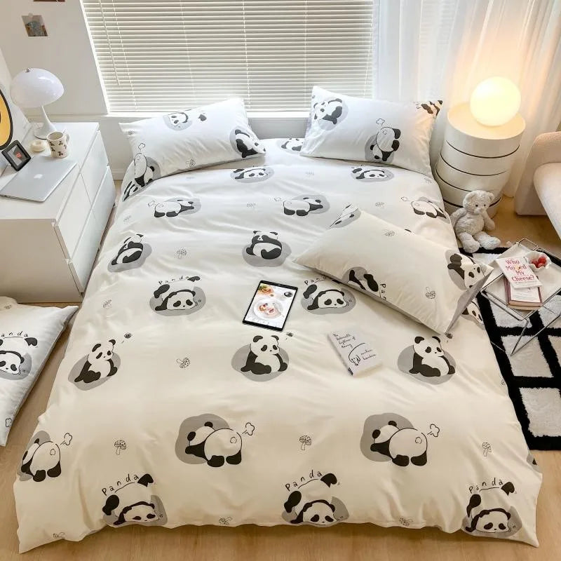 THL1163 Cute Panda Duvet Cover Set in 100% Cotton with Adorable Panda Design