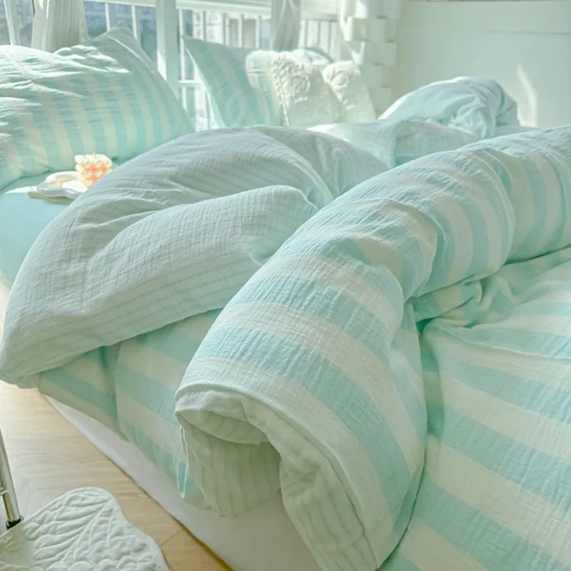 THL1035 Ultra Soft and Breathable with Elegant Pastel Stripe Print Luxury Duvet Cover Set