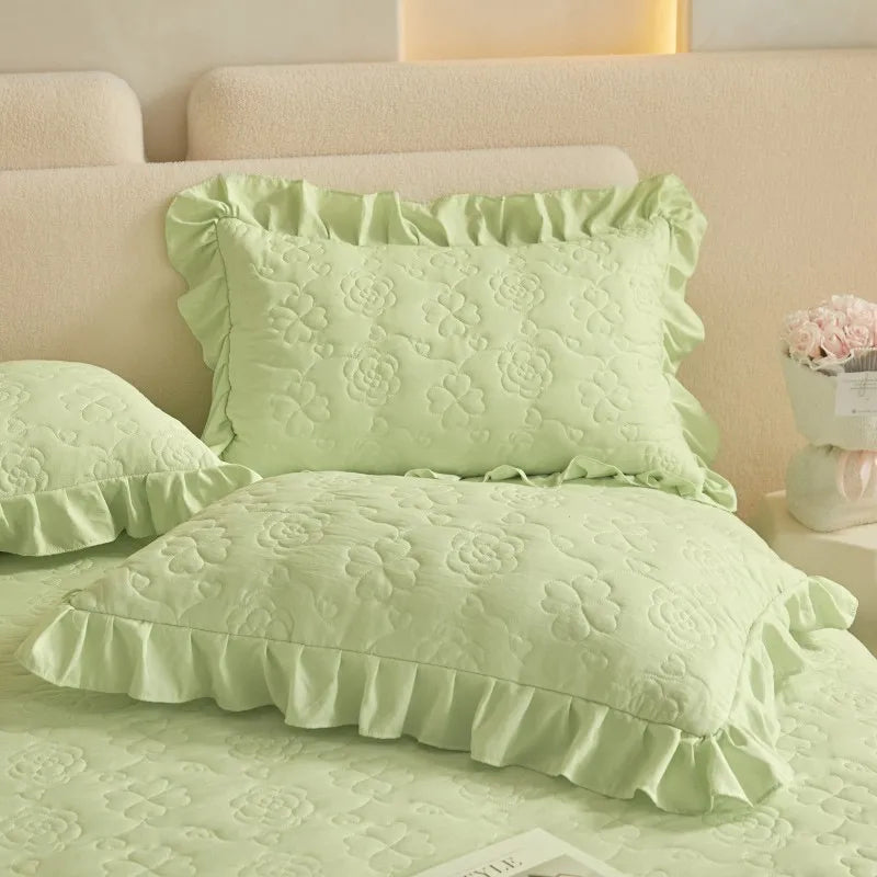 THL1078 Floral Embossed Lace Coverlet Bedspread Solid Bedding Set