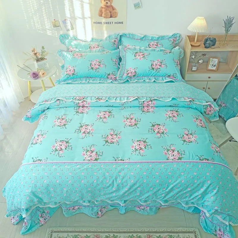 THL1116 Juego de cama de patchwork estilo campestre francés, elegante, suave y acogedor, 100 % algodón, con estampado floral primaveral