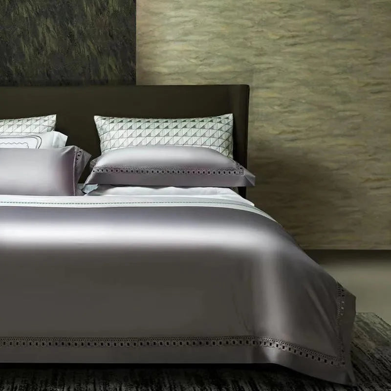 THL1083 Luxury High-End Egyptian Cotton Bedding Set Silky Soft Solid Color Bed Sheets & Cover