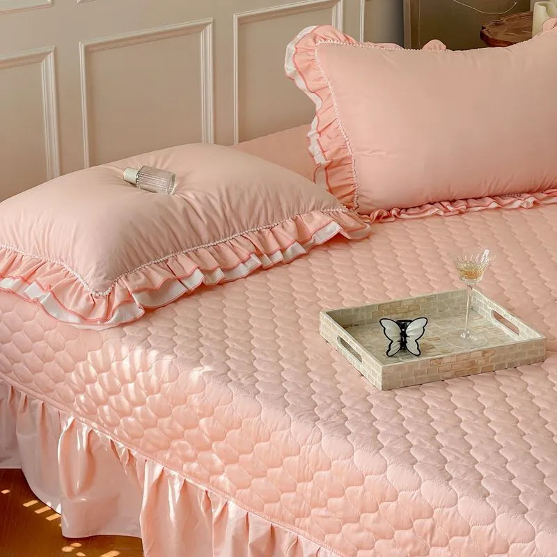 THL1123 Premium 100% Cotton Elegant Ruffled French Romantic Nature-Inspired Soft Bedding Set