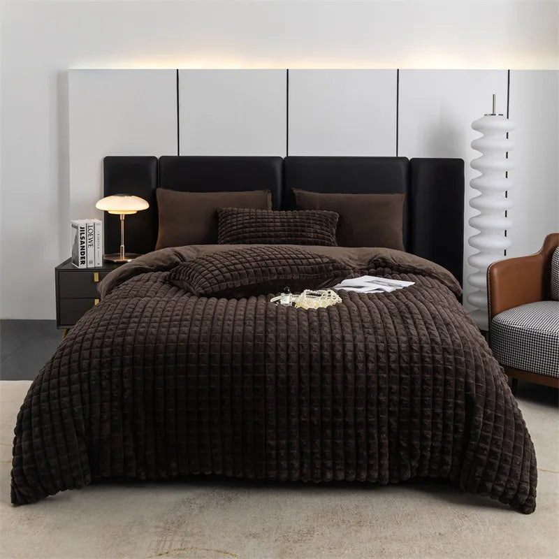 Parure de lit en fausse fourrure de lapin THL1155 avec texture ultra moelleuse et housse de couette épaisse et chaude