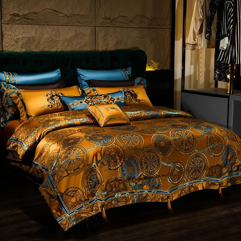 THL1052 Chic Golden Luxury Bedding Set High Quality Jacquard California Bedspread