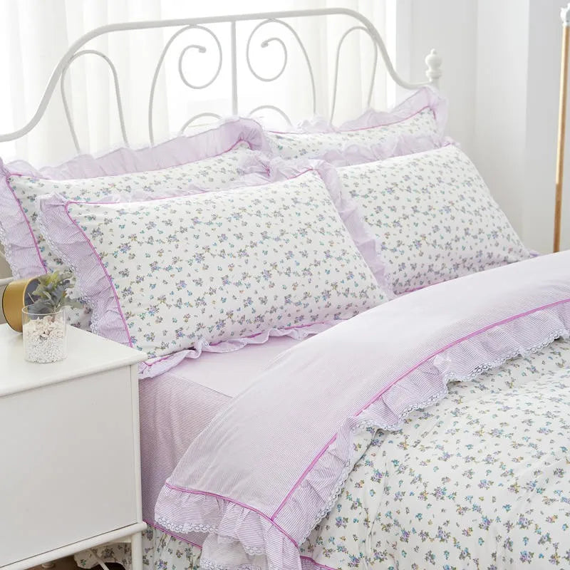 THL1116 Juego de cama de patchwork estilo campestre francés, elegante, suave y acogedor, 100 % algodón, con estampado floral primaveral