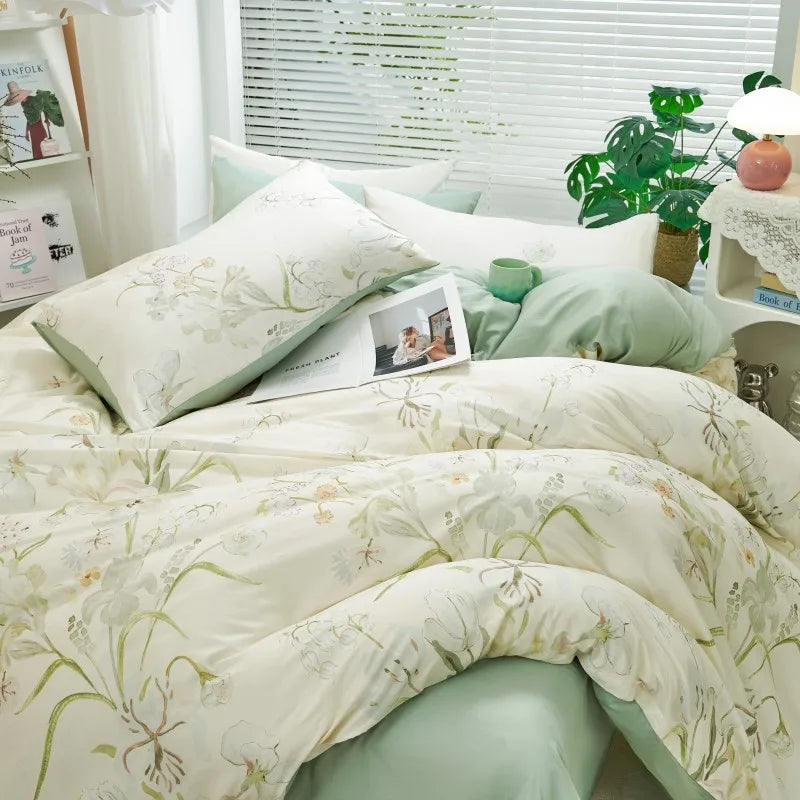 THL1176 400TC Ultra Soft Cotton-Rich Floral Printed Luxury Bedding Set