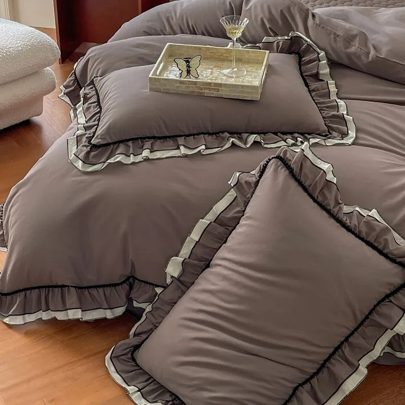 THL1123 Premium 100% Cotton Elegant Ruffled French Romantic Nature-Inspired Soft Bedding Set