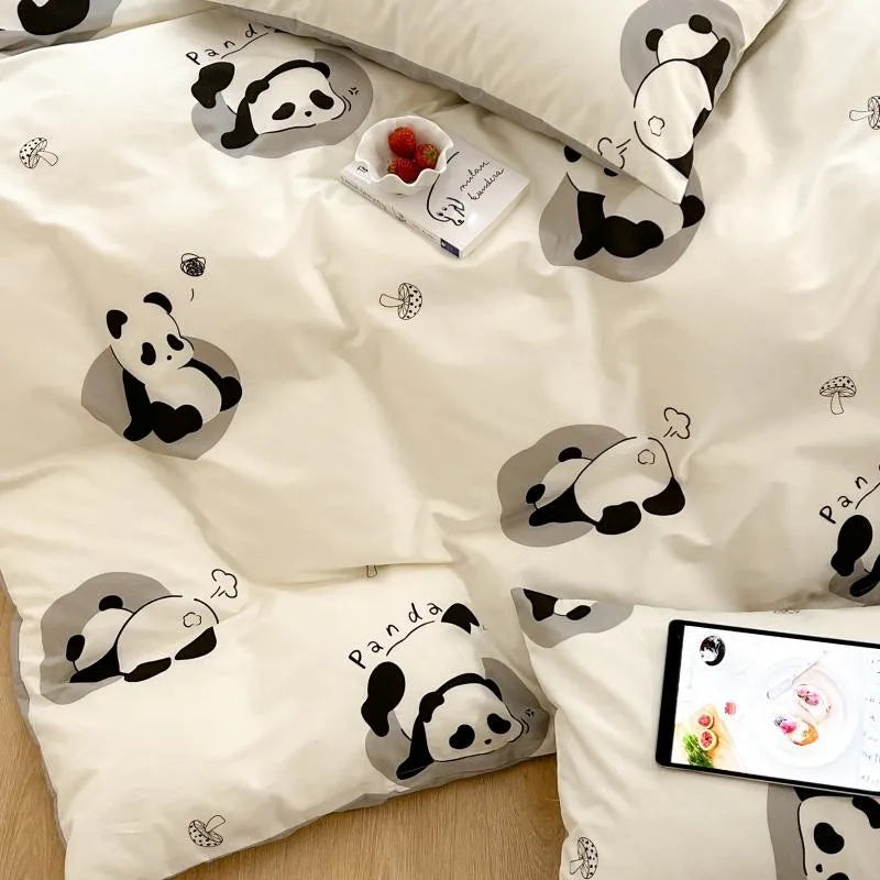 THL1163 Cute Panda Duvet Cover Set in 100% Cotton with Adorable Panda Design