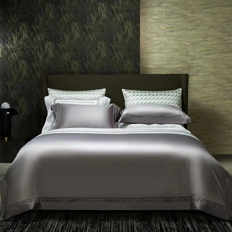 THL1083 Luxury High-End Egyptian Cotton Bedding Set Silky Soft Solid Color Bed Sheets & Cover