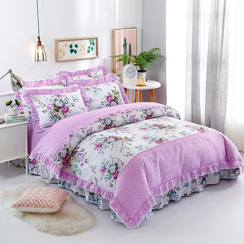 THL1116 Juego de cama de patchwork estilo campestre francés, elegante, suave y acogedor, 100 % algodón, con estampado floral primaveral