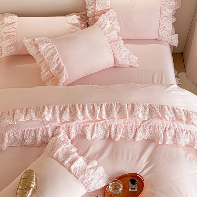 THL1141 100% Egyptian Cotton Ruffle Lace Duvet Cover Set Bohemian Bedding for a Luxurious Bedroom