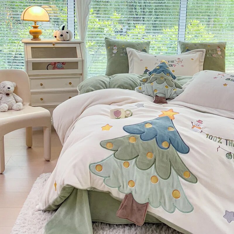 THL1014  Applique Embroidery Christmas Bedding Set
