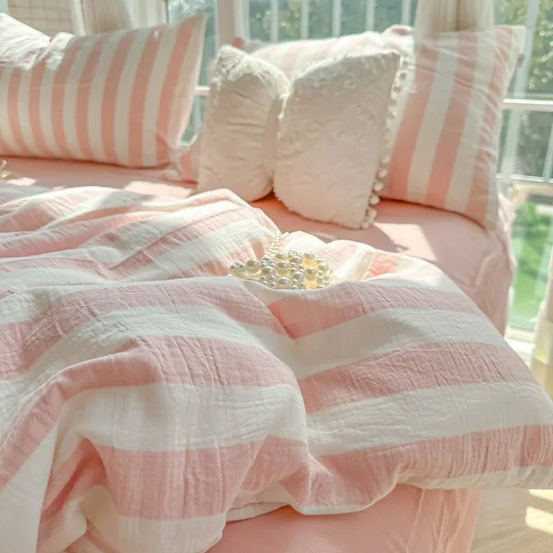 THL1035 Ultra Soft and Breathable with Elegant Pastel Stripe Print Luxury Duvet Cover Set