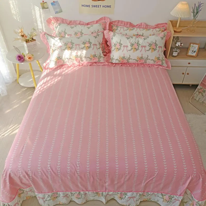 THL1116 Juego de cama de patchwork estilo campestre francés, elegante, suave y acogedor, 100 % algodón, con estampado floral primaveral