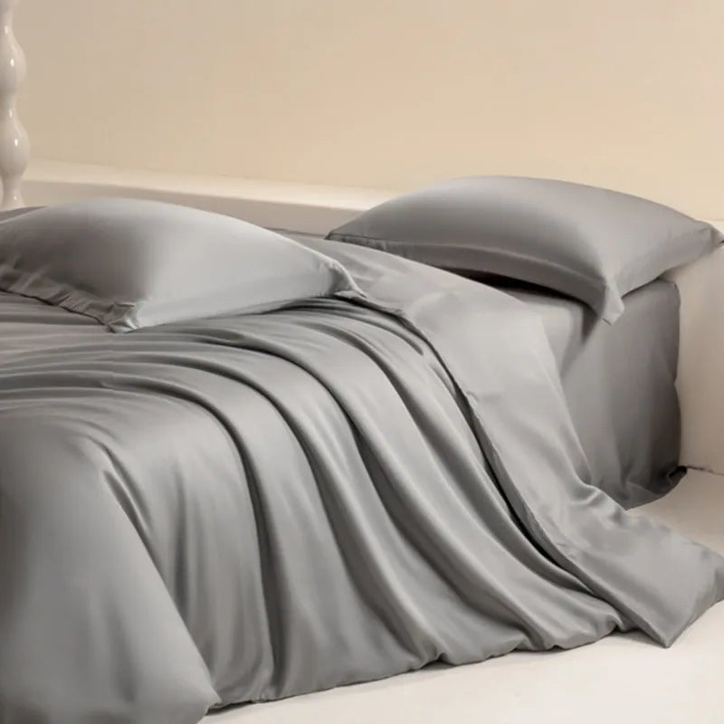 THL1115 Eucalyptus Lyocell Duvet Cover Set Solid Color Ultra Soft Silky Cooling Bed Sheets