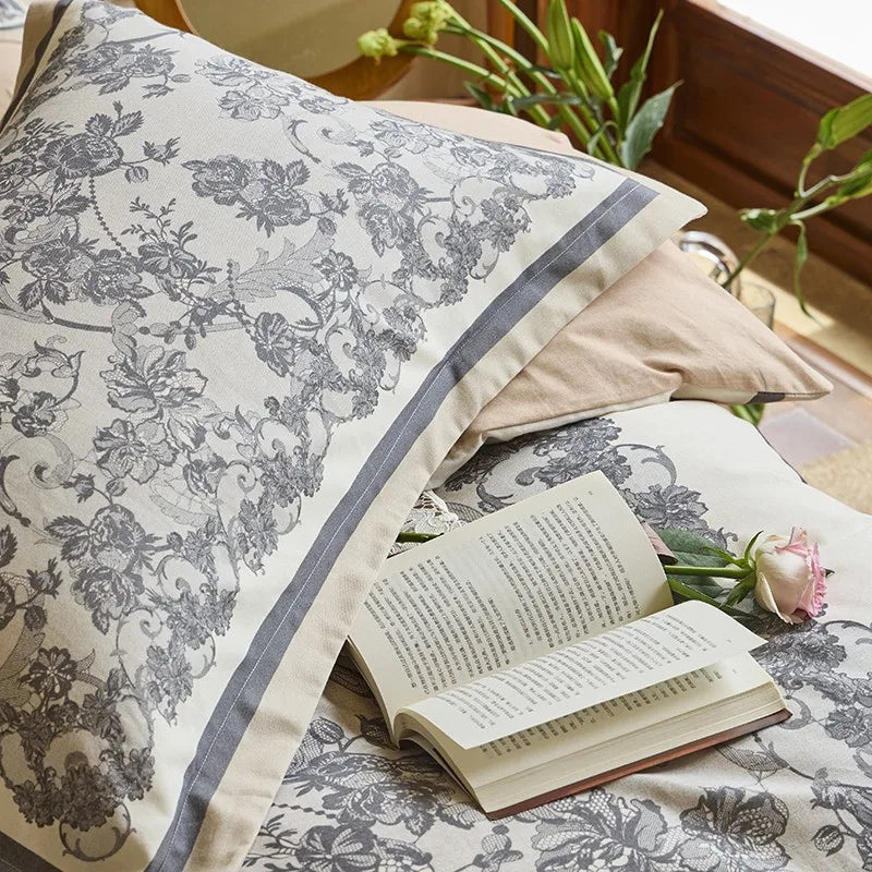 THL1172 100% soft cotton bedding set features a 600TC fabric construction with a chic and vibrant rose floral design.