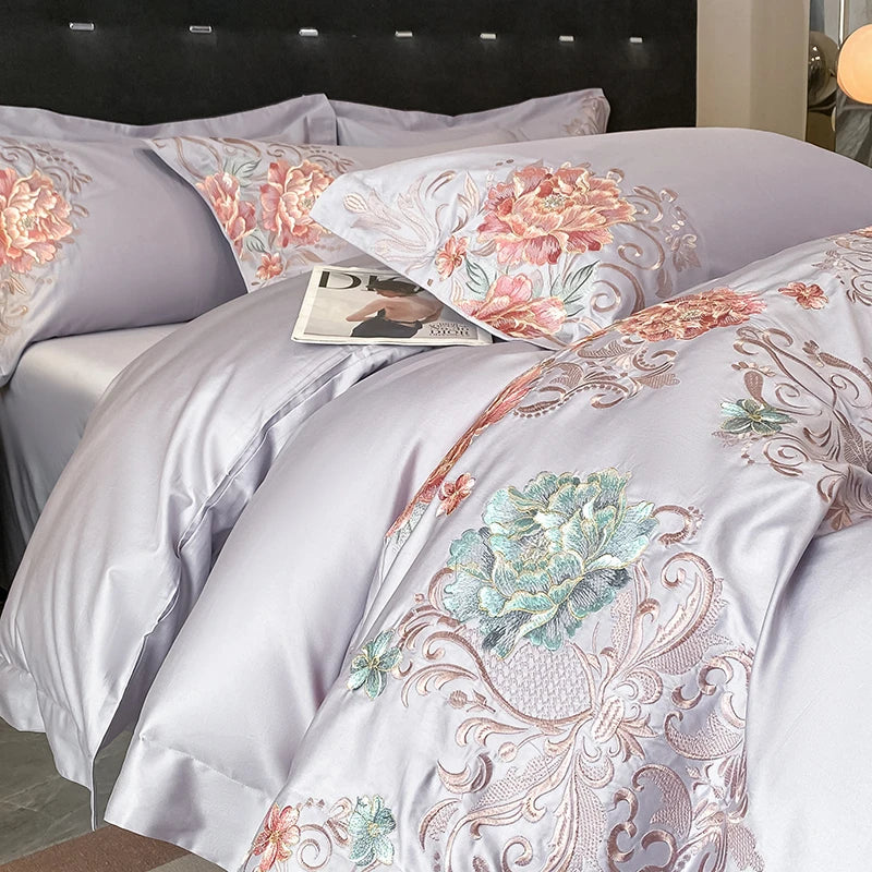 THL1174 Pastel 100% Cotton Embroidered 400TC Soft & Elegant Luxury Bedding Set