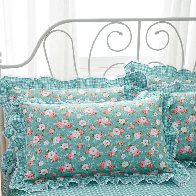 THL1116 Juego de cama de patchwork estilo campestre francés, elegante, suave y acogedor, 100 % algodón, con estampado floral primaveral