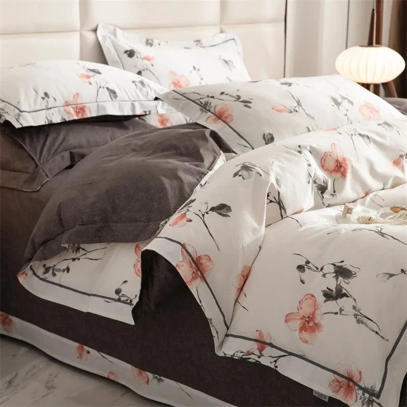 Juego de cama floral 100 % algodón de primera calidad THL1079