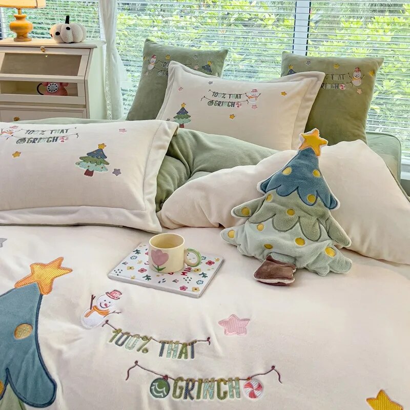 THL1014  Applique Embroidery Christmas Bedding Set