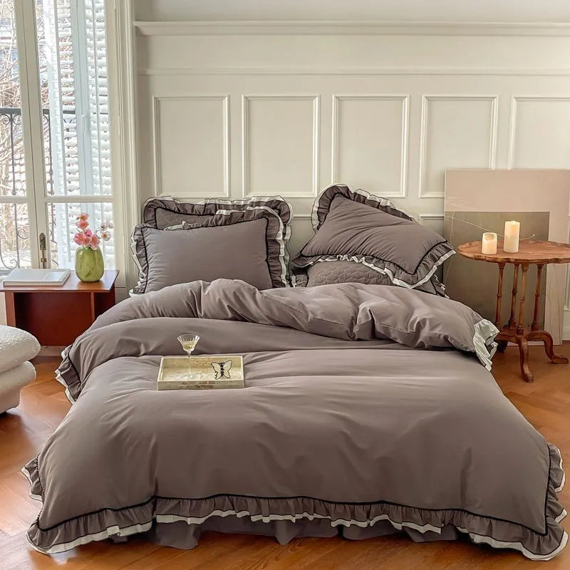 THL1123 Premium 100% Cotton Elegant Ruffled French Romantic Nature-Inspired Soft Bedding Set