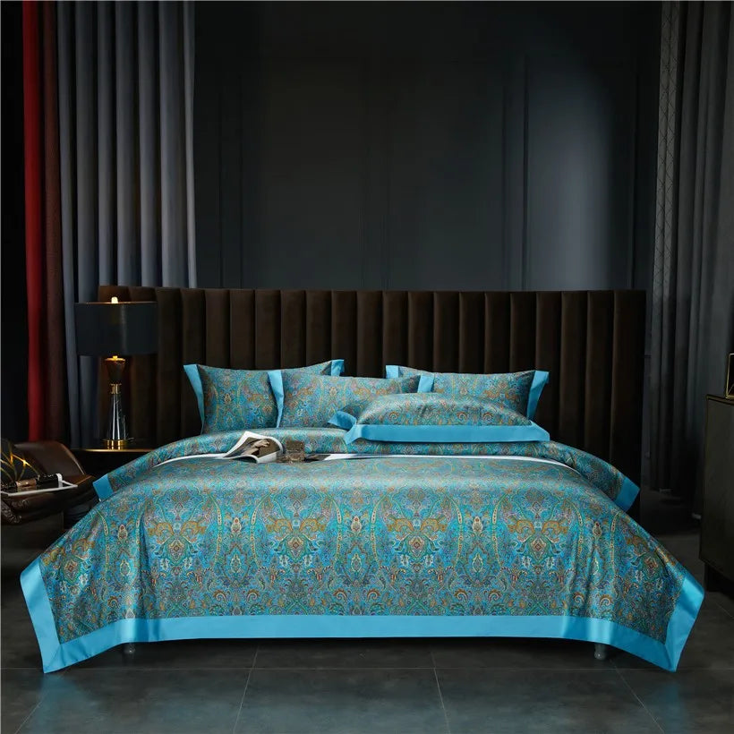 THL1042 Vintage Boho Duvet Cover Set Luxury Egyptian Cotton Soft Bedding with Elegant Bed Sheets