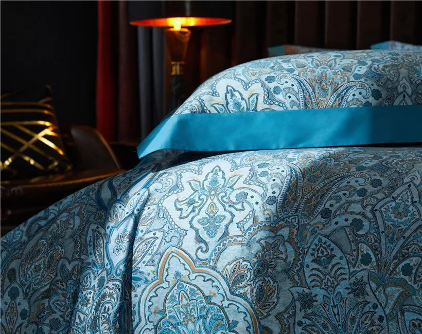 THL1042 Vintage Boho Duvet Cover Set Luxury Egyptian Cotton Soft Bedding with Elegant Bed Sheets