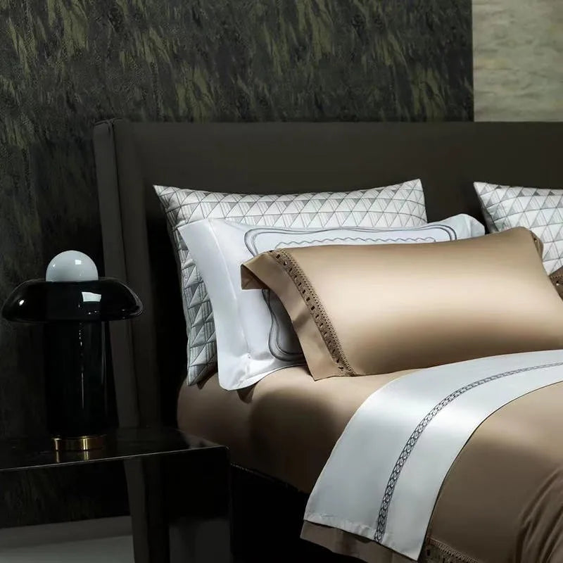 THL1083 Luxury High-End Egyptian Cotton Bedding Set Silky Soft Solid Color Bed Sheets & Cover